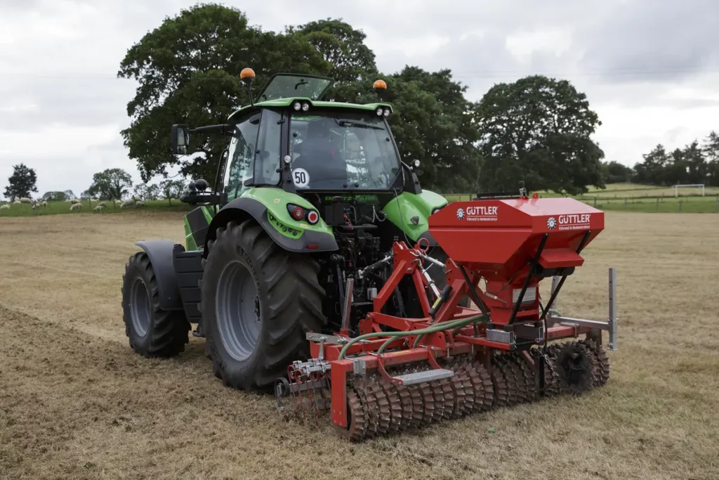 A tractor disc seeding, showing an example of reseeding without ploughing